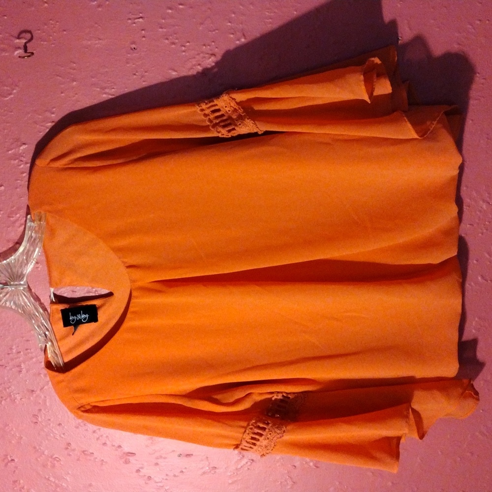 ByBy, chiffon like, orange ,flair sleeved blouse